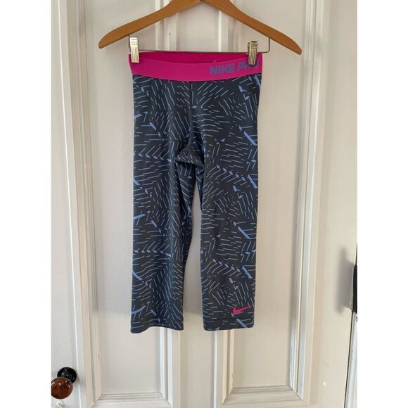 Nike pro grey purple and pink pattern crop leggings XS - Picture 1 of 4